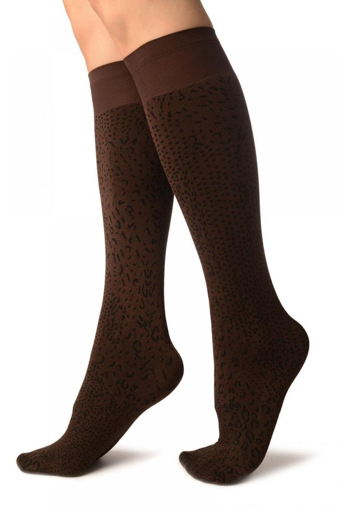Liss Kiss Brown Silky Leopard Socks Knee High - Socks