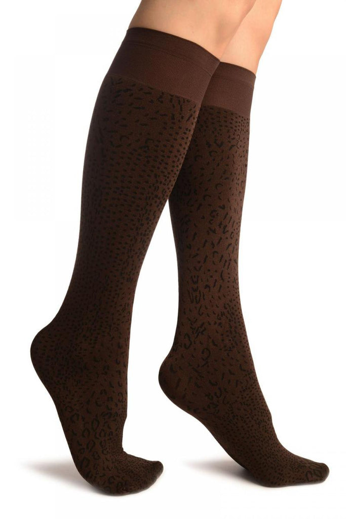 liss kiss Brown Silky Leopard Socks Knee High - Socks