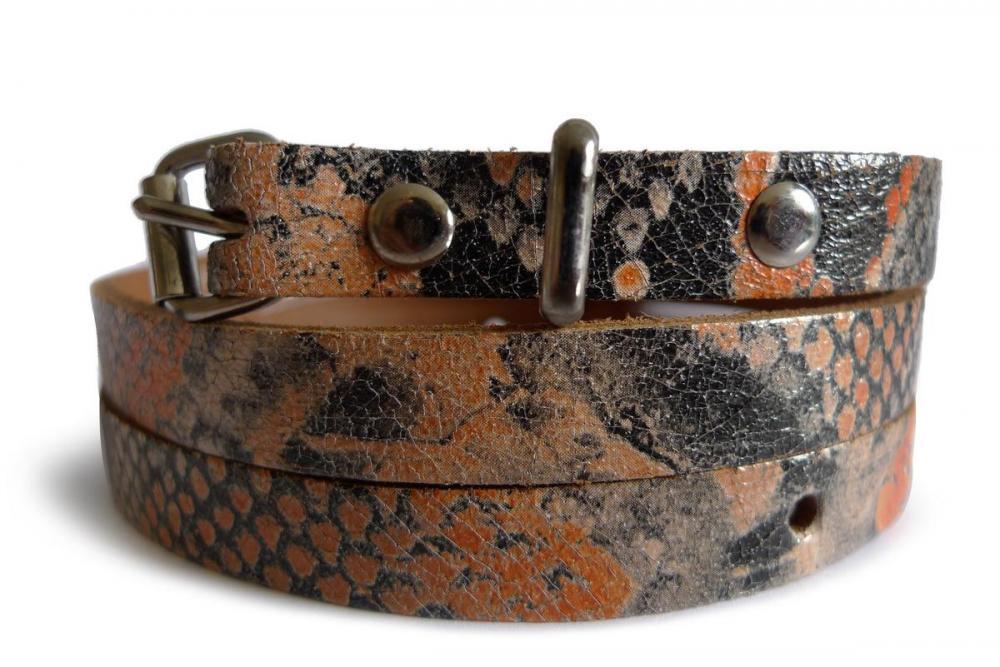 Liss Kiss Brown Snake Skin Real Leather Rustic Look Women Belt - Belt