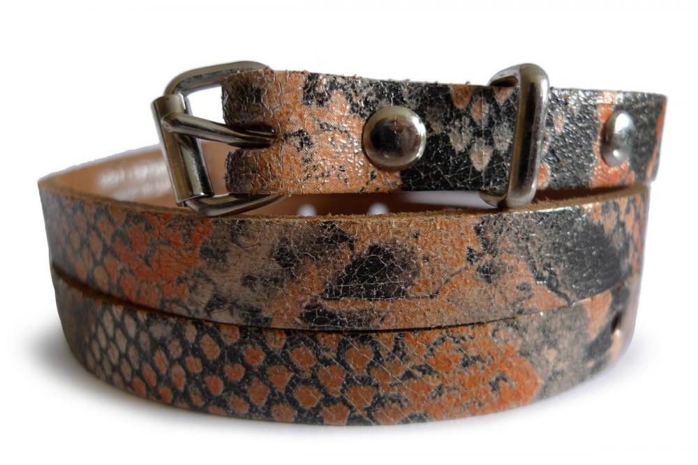 Liss Kiss Brown Snake Skin Real Leather Rustic Look Women Belt - Belt