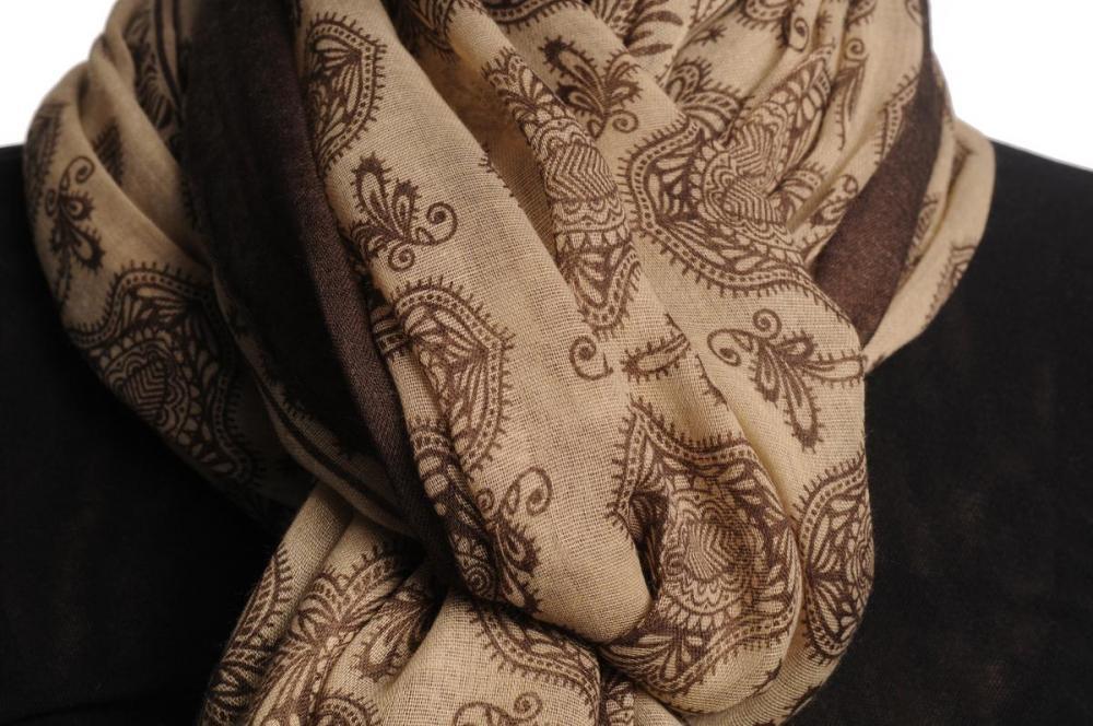 Liss Kiss Brown Turkish Flowers On Mocha Unisex Scarf & Beach Sarong - Scarf