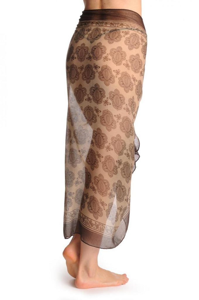 Liss Kiss Brown Turkish Flowers On Mocha Unisex Scarf & Beach Sarong - Scarf