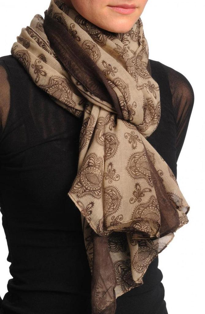 Liss Kiss Brown Turkish Flowers On Mocha Unisex Scarf & Beach Sarong - Scarf