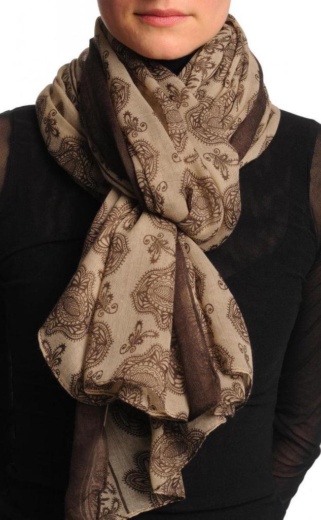 liss kiss Brown Turkish Flowers on Mocha Unisex Scarf & Beach Sarong - Scarf