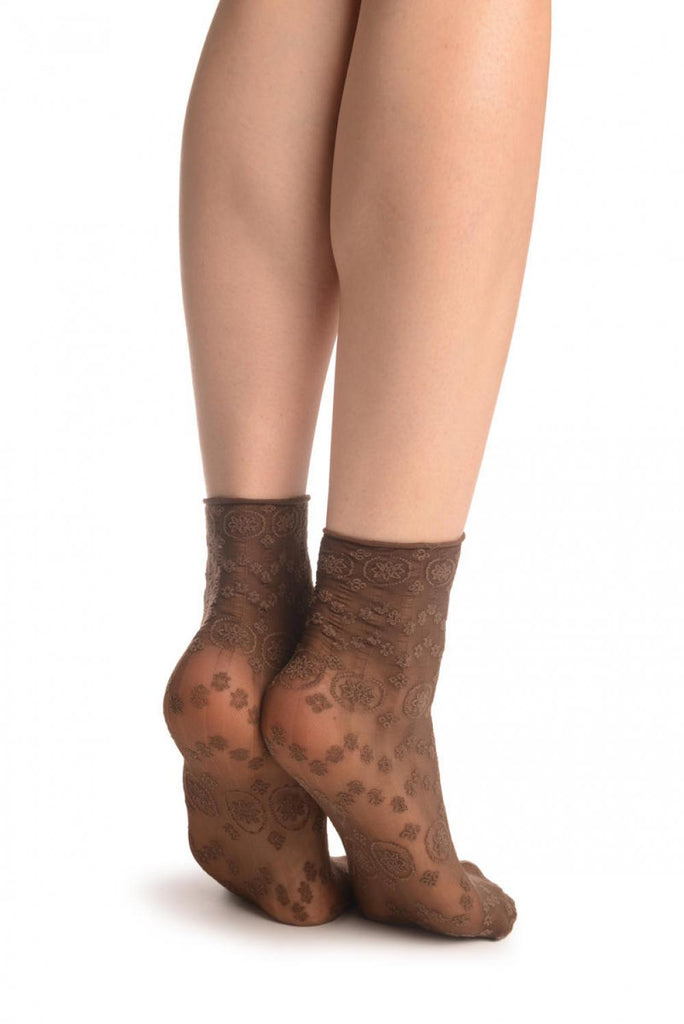 Liss Kiss Brown Water Lilly With Comfortable Top Ankle High Socks - Socks