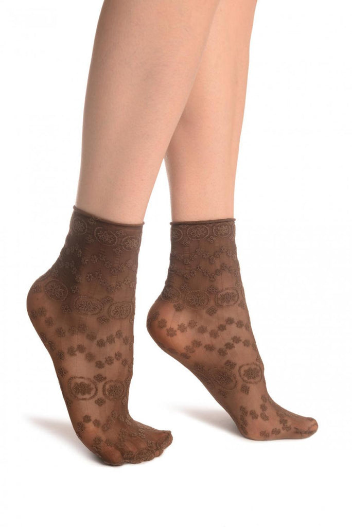 liss kiss Brown Water Lilly With Comfortable Top Ankle High Socks - Socks