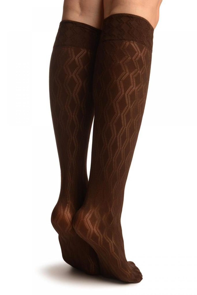 Liss Kiss Brown With Double Rhomb Socks Knee High - Socks