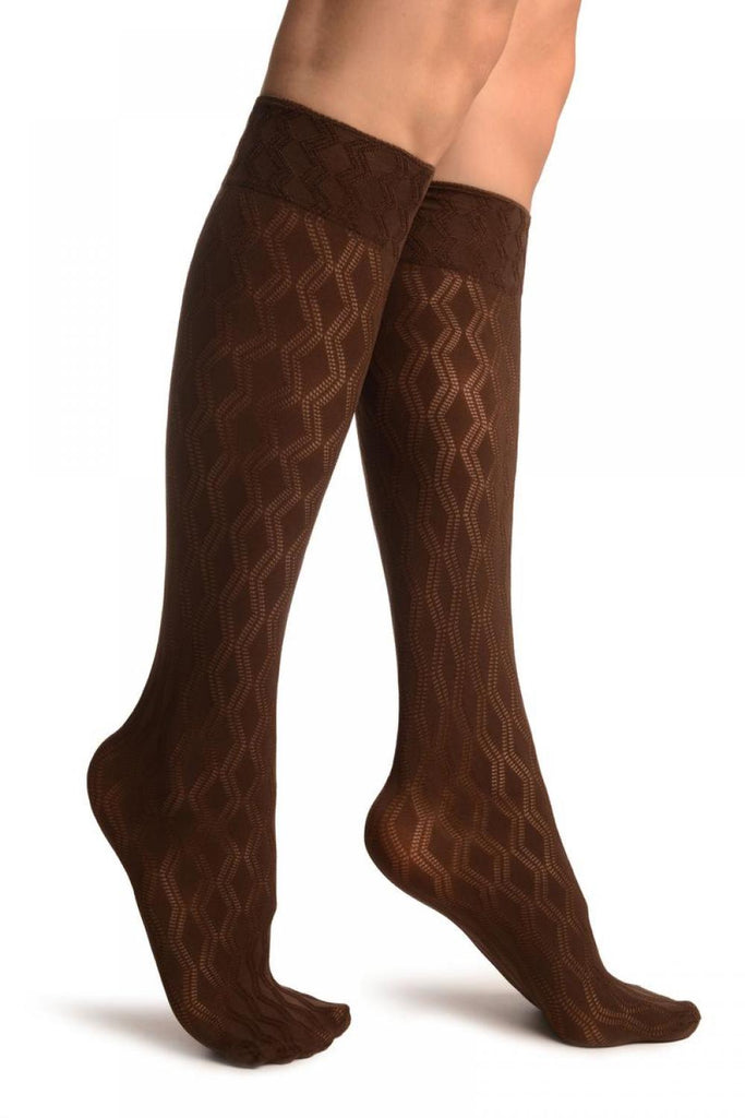 liss kiss Brown With Double Rhomb Socks Knee High - Socks