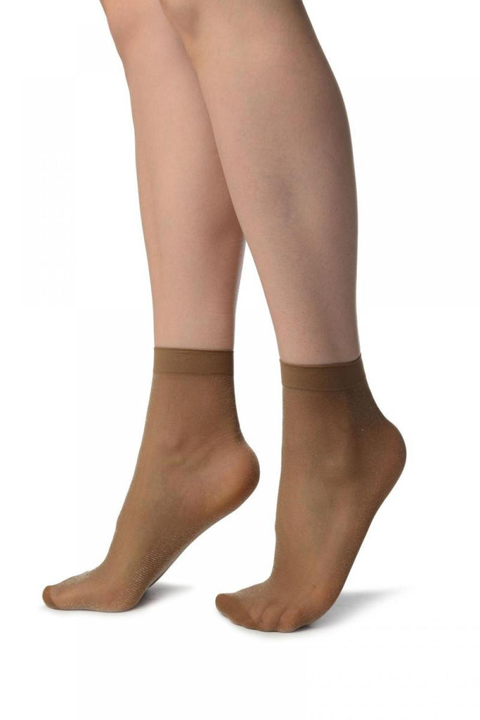 Liss Kiss Brown With Fine Lurex Ankle High Socks - Socks
