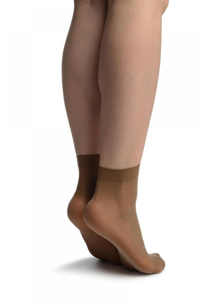 Liss Kiss Brown With Fine Lurex Ankle High Socks - Socks