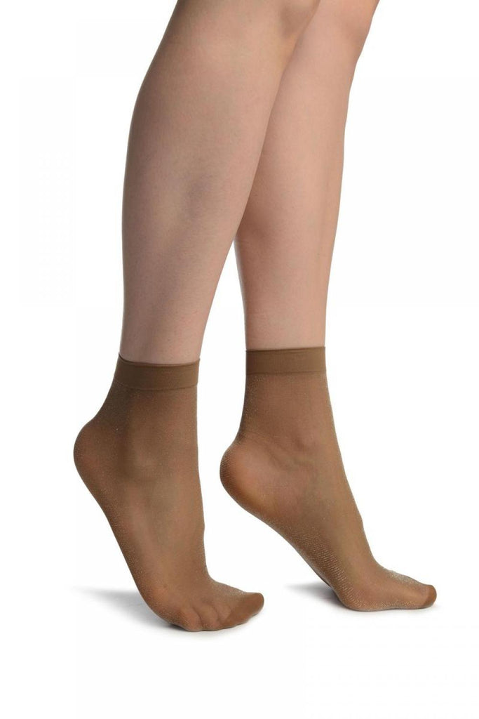 liss kiss Brown With Fine Lurex Ankle High Socks - Socks