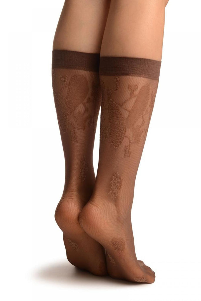 Liss Kiss Brown With Large Paisley & Clover Socks Knee High - Socks