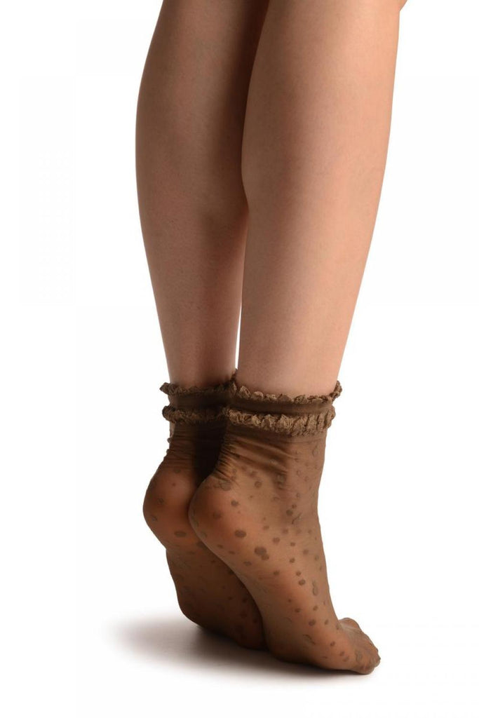Liss Kiss Brown With Little Dots And Silky Comfort Top Ankle High Socks - Socks
