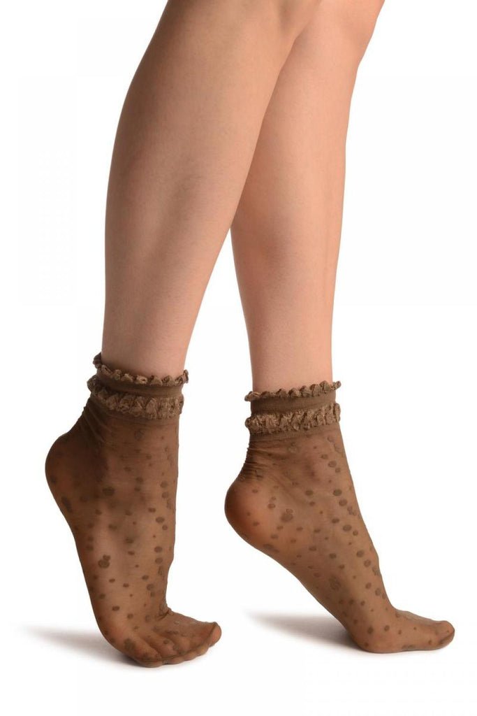 liss kiss Brown With Little Dots And Silky Comfort Top Ankle High Socks - Socks