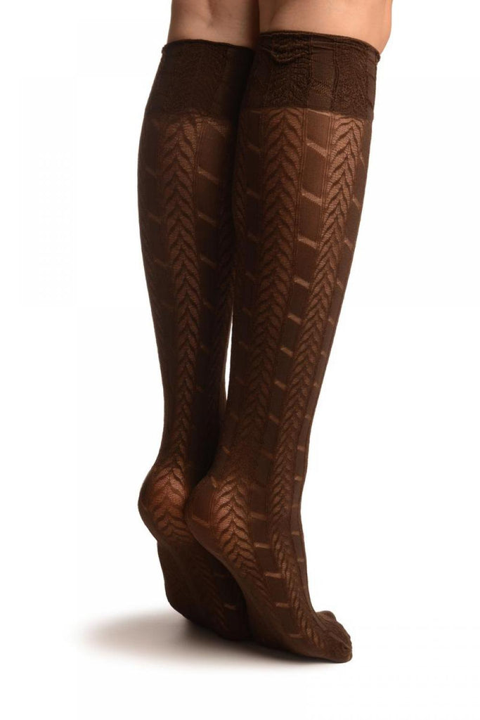 Liss Kiss Brown With Woven Chevrons Socks Knee High - Socks