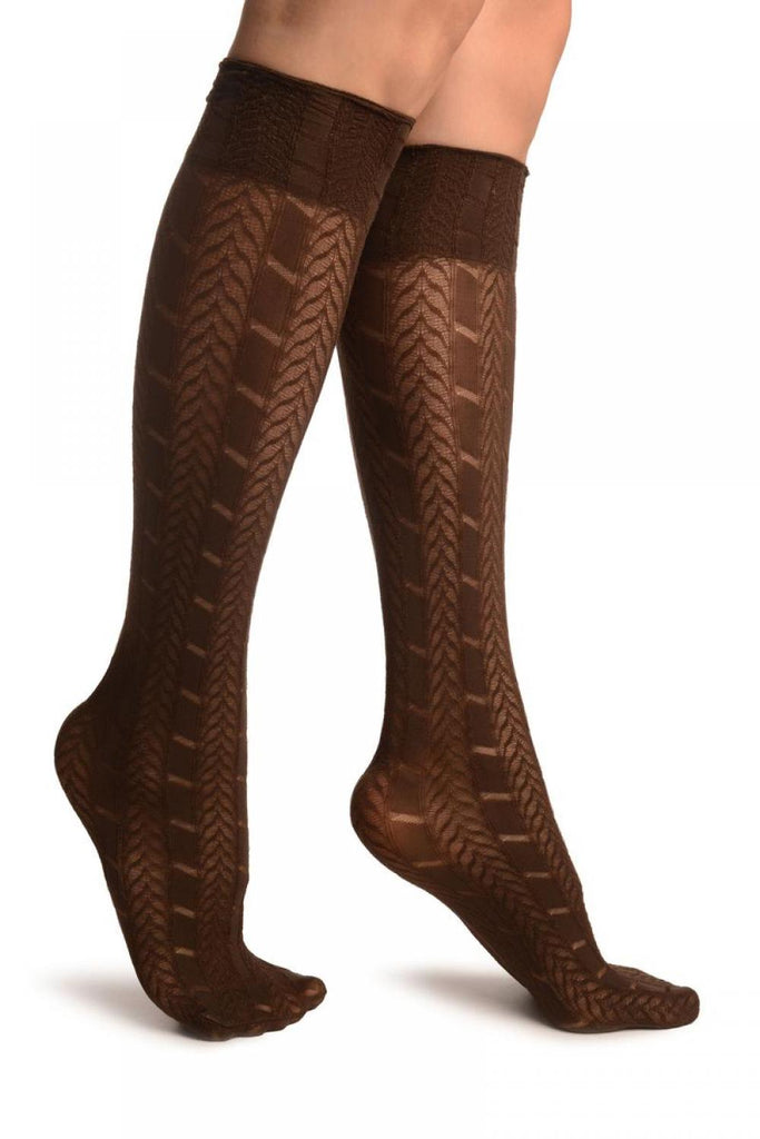 liss kiss Brown With Woven Chevrons Socks Knee High - Socks