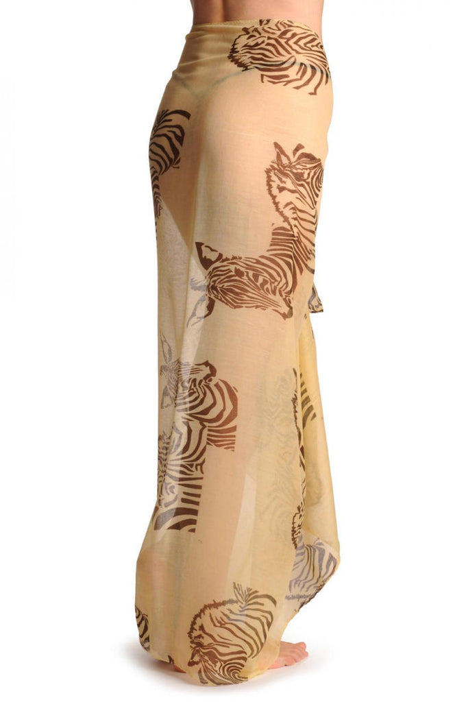 Liss Kiss Brown Zebra On Cream Unisex Scarf & Beach Sarong - Scarf