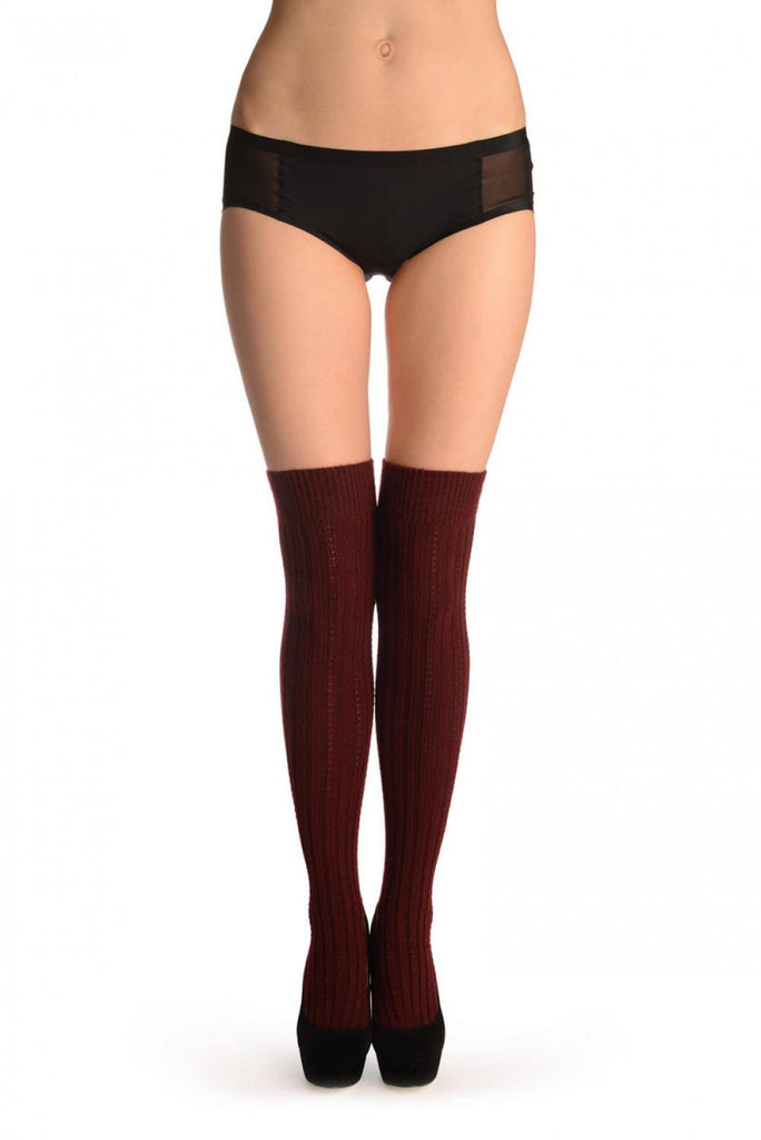 Liss Kiss Burgundy Cotton Plaits & Stripes With Elasticated Top - Hold Ups