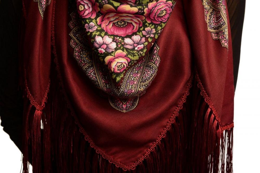 Liss Kiss Burgundy "Plyaski" Slavonic Russian Folk Style Shawl - Scarf