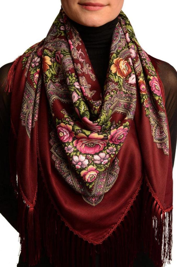 liss kiss Burgundy "Plyaski" Slavonic Russian Folk Style Shawl - Scarf