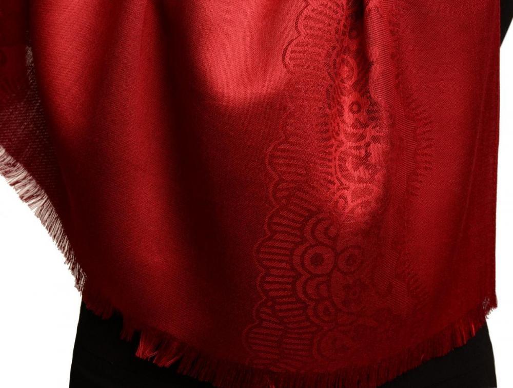 Liss Kiss Burgundy Red Woven Lace On Burgundy Red Pashmina Feel - Scarf