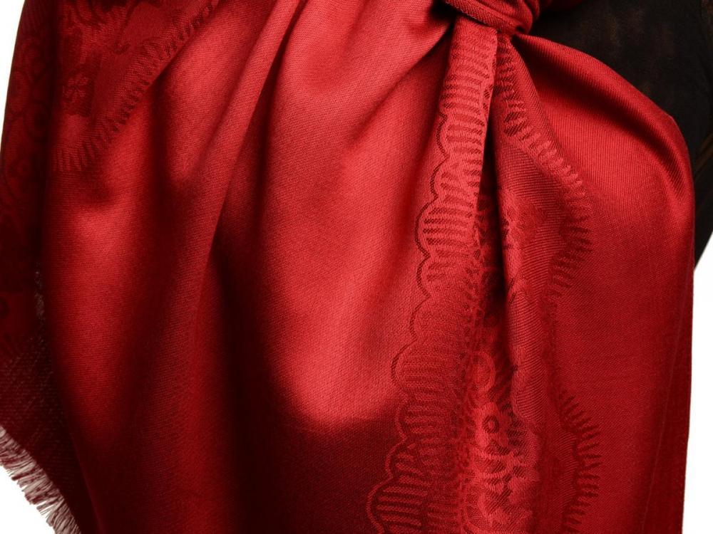 Liss Kiss Burgundy Red Woven Lace On Burgundy Red Pashmina Feel - Scarf