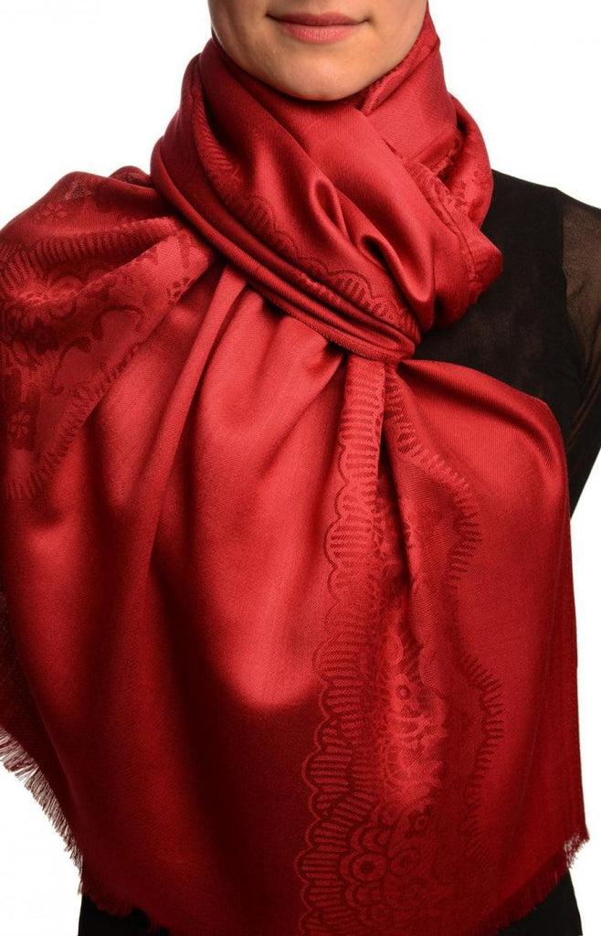 liss kiss Burgundy Red Woven Lace On Burgundy Red Pashmina Feel - Scarf