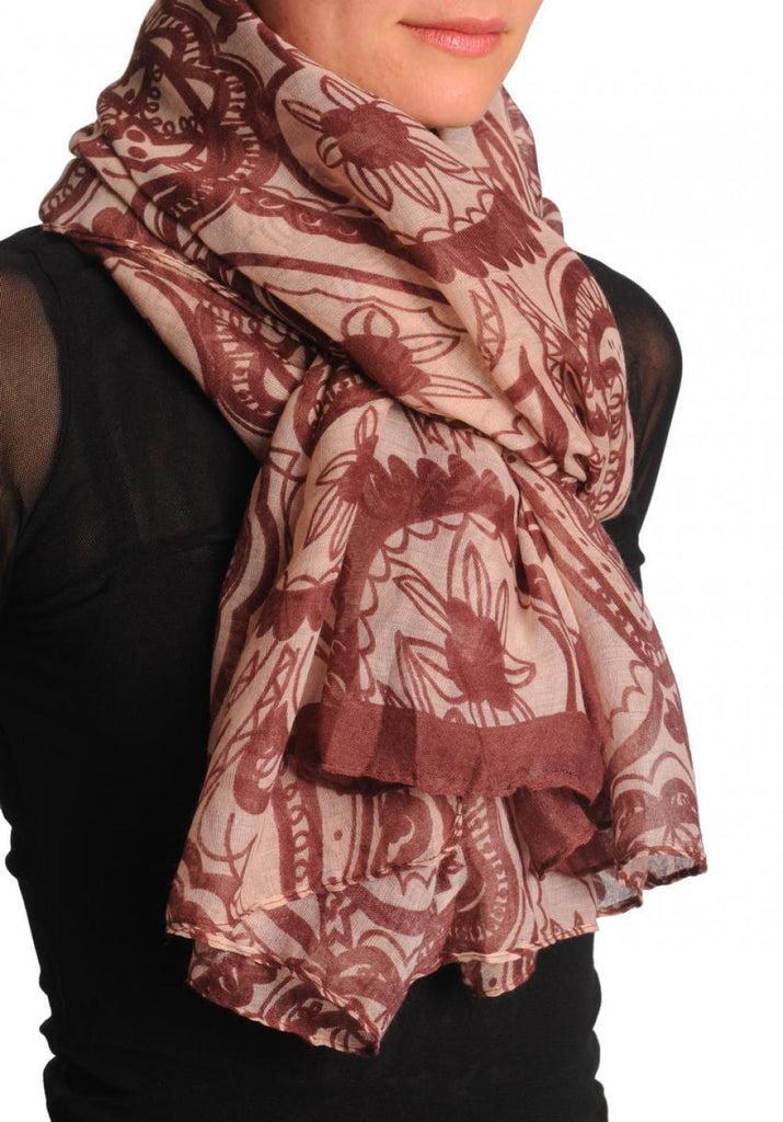 Liss Kiss Burgundy Wide Lace On Light Pink Unisex Scarf & Beach Sarong - Scarf