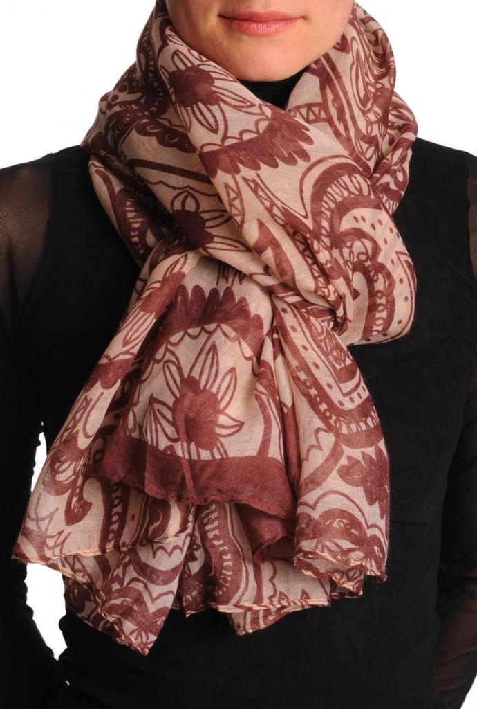 Liss Kiss Burgundy Wide Lace On Light Pink Unisex Scarf & Beach Sarong - Scarf