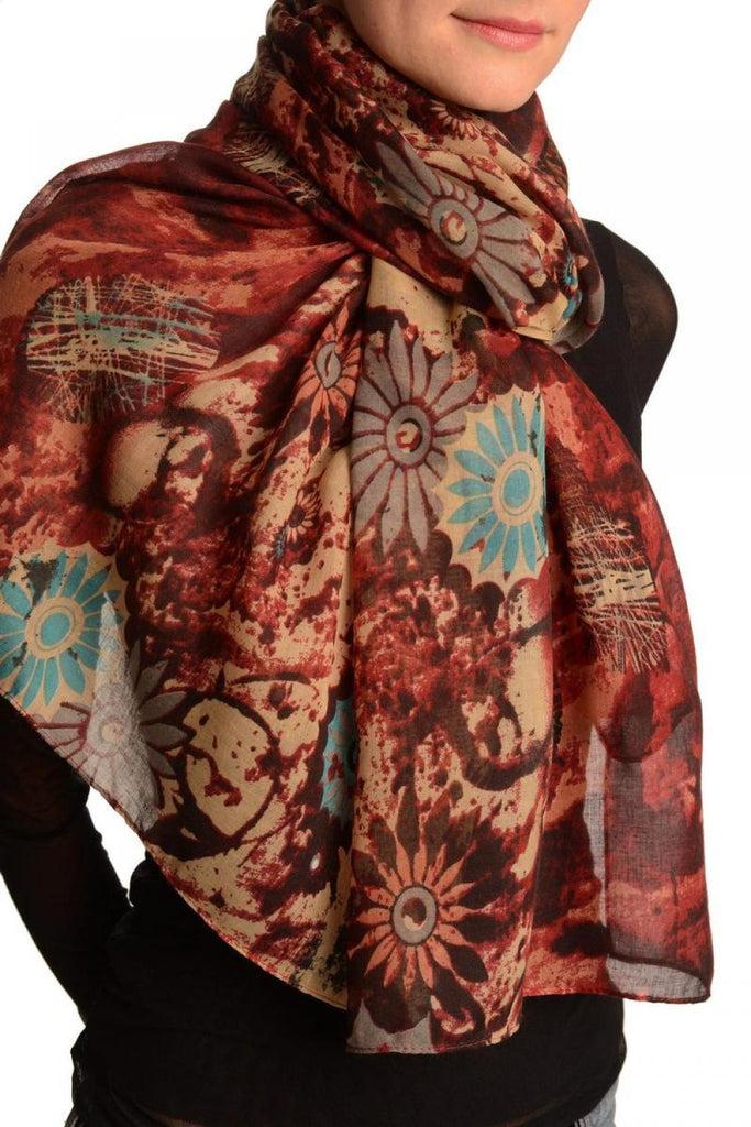 Liss Kiss Burgundy With Large Rustic Daisy Scarf - Scarf