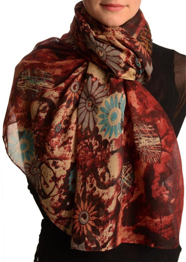 Liss Kiss Burgundy With Large Rustic Daisy Scarf - Scarf