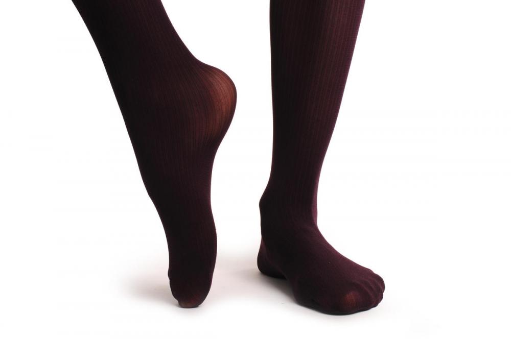 Liss Kiss Burgundy With Very Thing Vertical Black Stripes - Tights