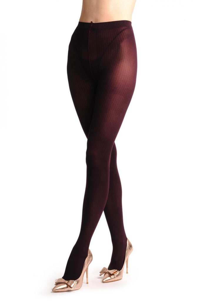 Liss Kiss Burgundy With Very Thing Vertical Black Stripes - Tights