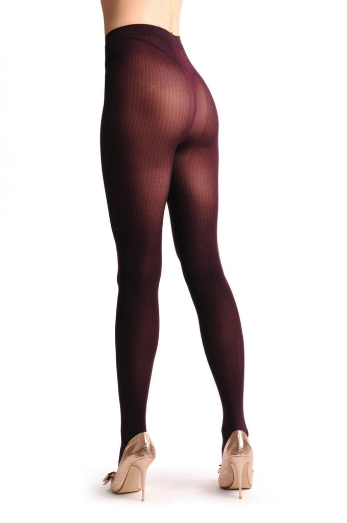 Liss Kiss Burgundy With Very Thing Vertical Black Stripes - Tights