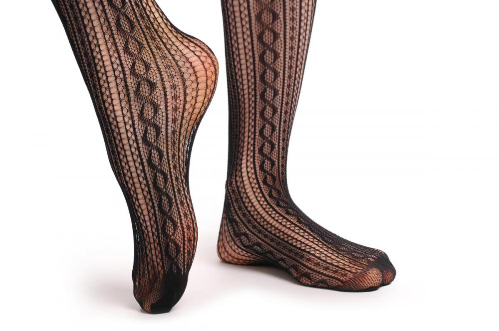 Liss Kiss Burlesque Stripes Fishnet With Lace Silicon Garter - Hold Ups