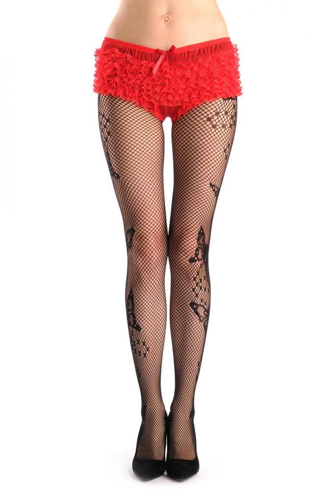 Liss Kiss Butterflies & Black Pearls On The Side Fishnet - Tights