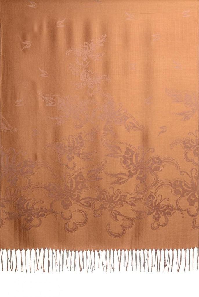 Liss Kiss Butterflies On Beige Pashmina Feel With Tassels - Scarf