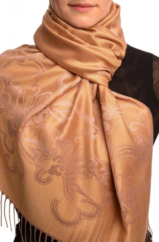 Liss Kiss Butterflies On Beige Pashmina Feel With Tassels - Scarf