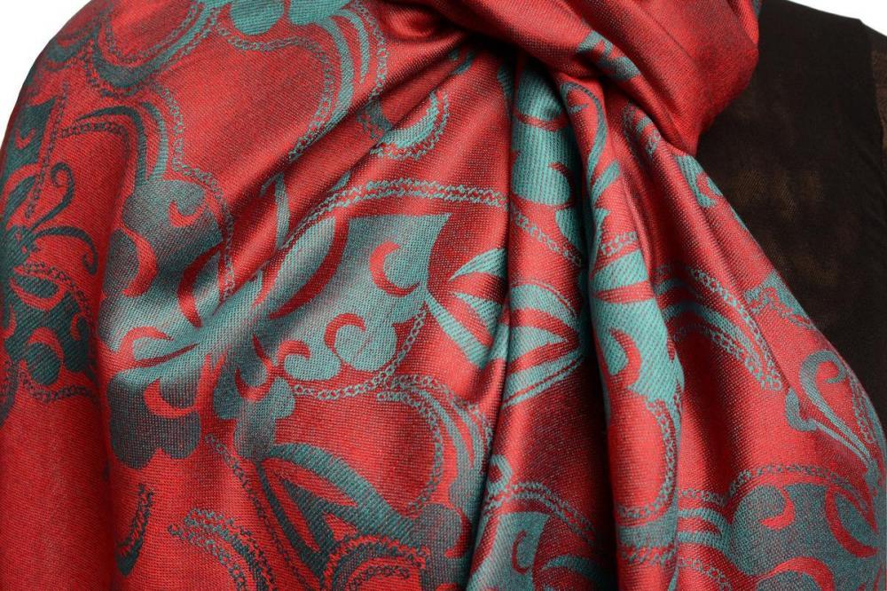 Liss Kiss Butterflies On Burgundy Red Pashmina Feel With Tassels - Scarf