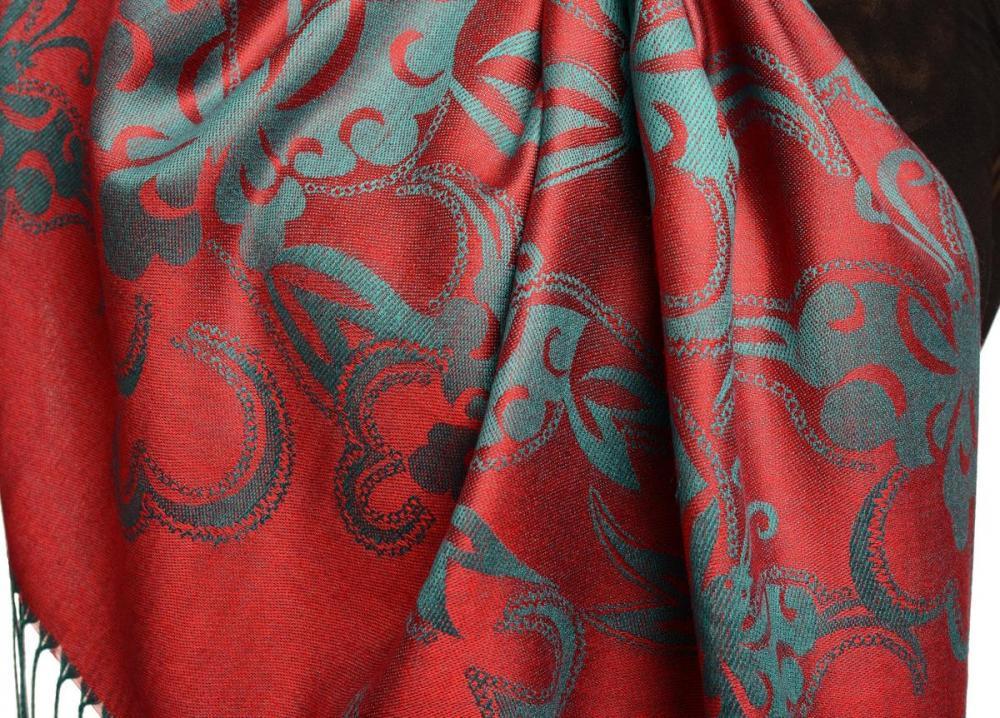 Liss Kiss Butterflies On Burgundy Red Pashmina Feel With Tassels - Scarf