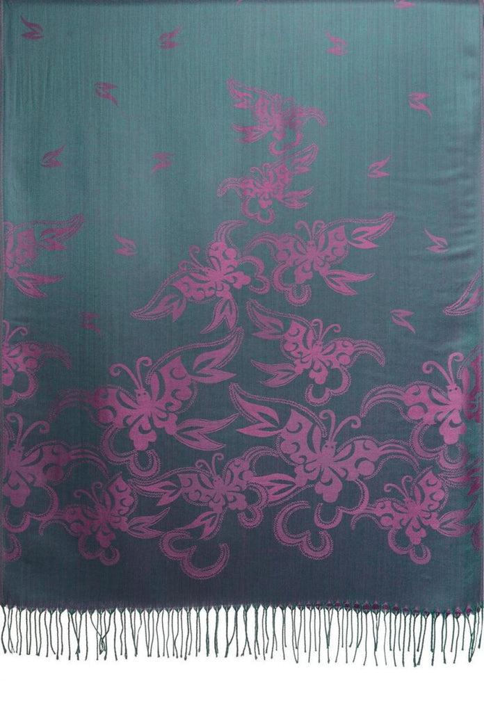 Liss Kiss Butterflies On Cerulean Blue Pashmina Feel With Tassels - Scarf