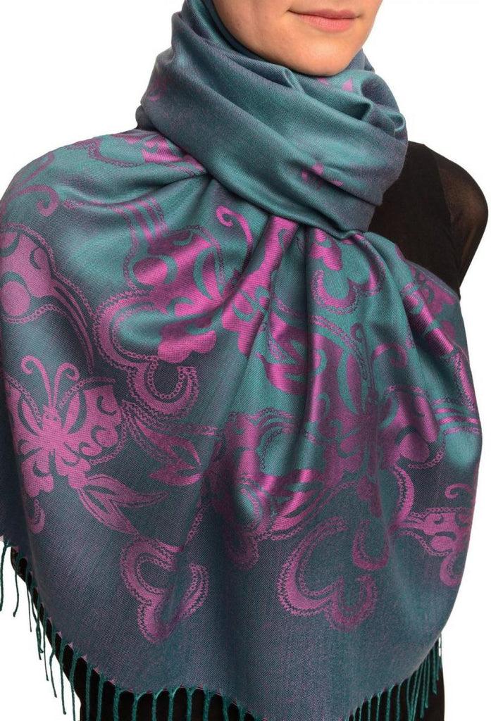 Liss Kiss Butterflies On Cerulean Blue Pashmina Feel With Tassels - Scarf