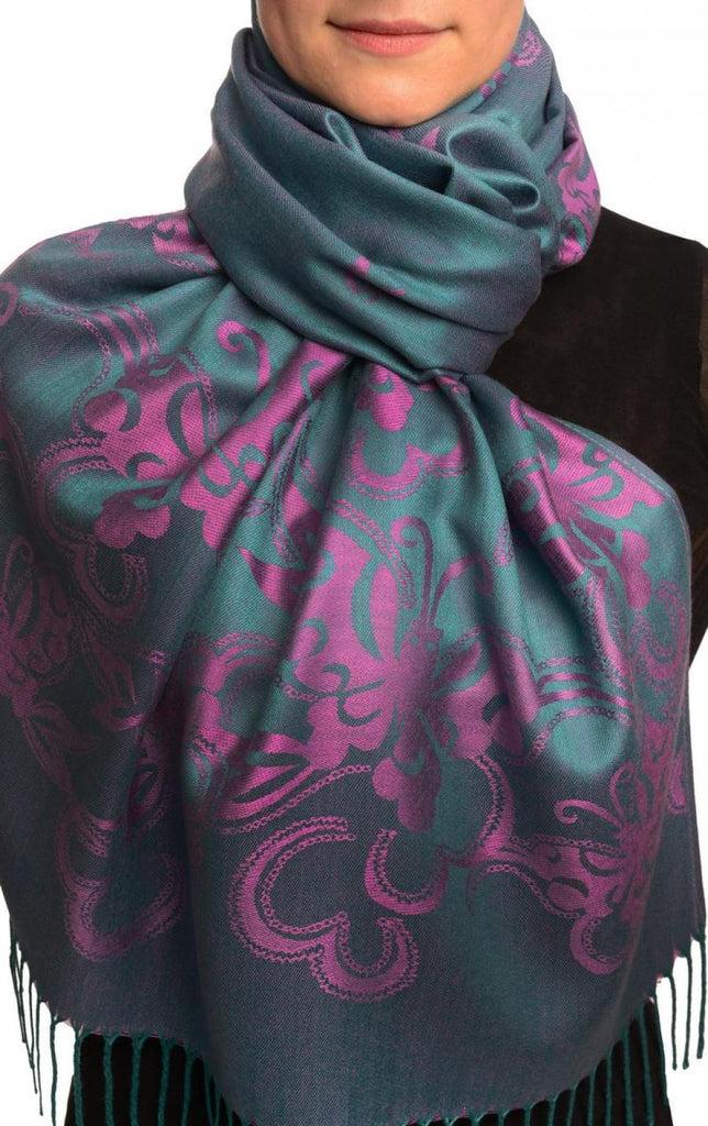 liss kiss Butterflies On Cerulean Blue Pashmina Feel With Tassels - Scarf