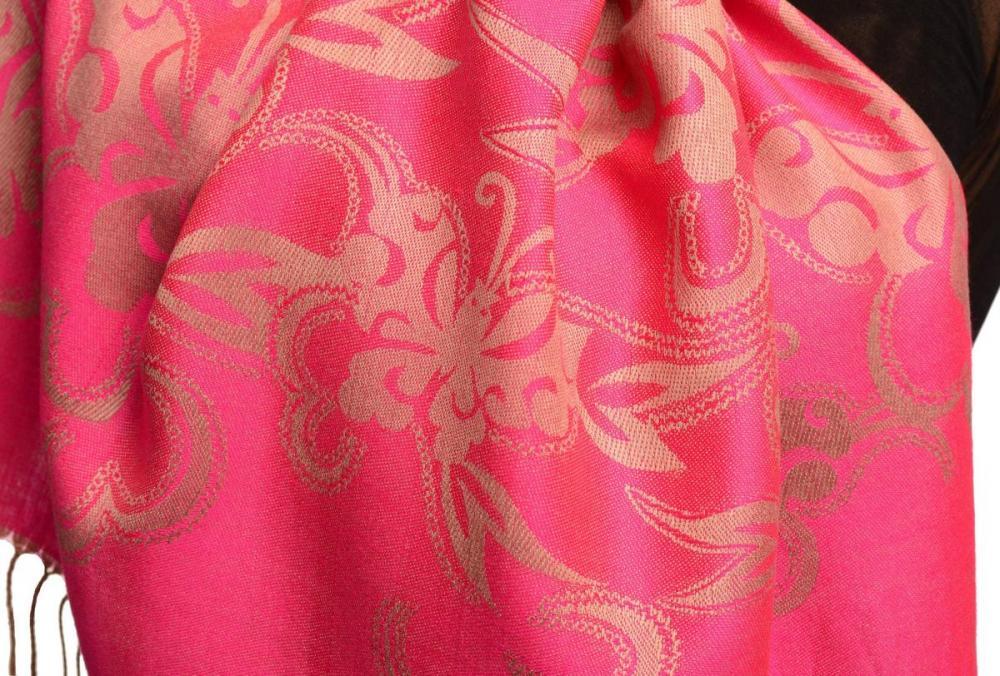 Liss Kiss Butterflies On Fuchsia Pink Pashmina Feel With Tassels - Scarf