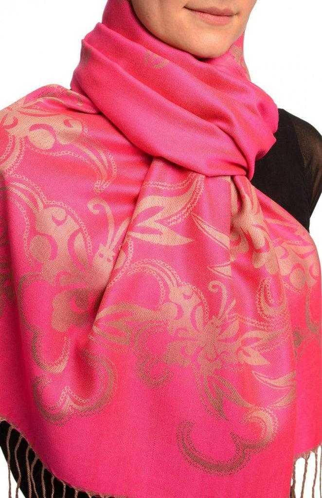 Liss Kiss Butterflies On Fuchsia Pink Pashmina Feel With Tassels - Scarf