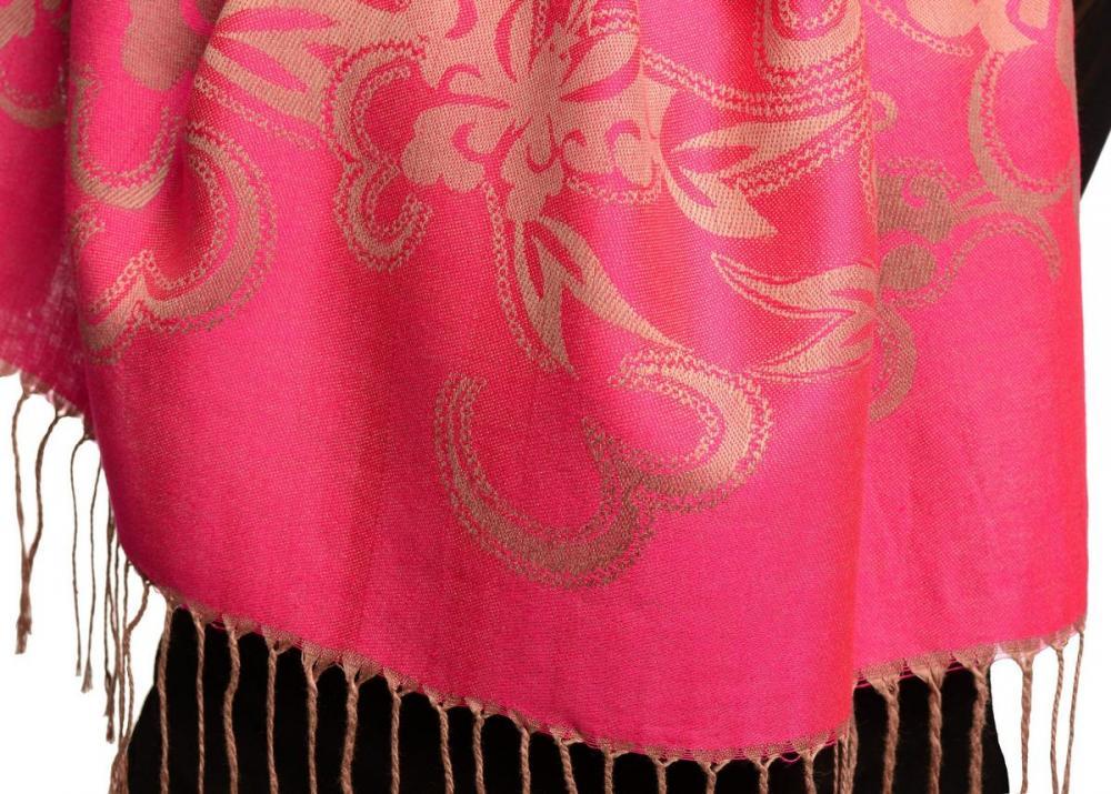 Liss Kiss Butterflies On Fuchsia Pink Pashmina Feel With Tassels - Scarf