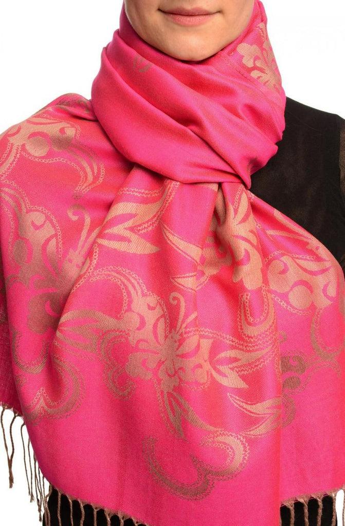 liss kiss Butterflies On Fuchsia Pink Pashmina Feel With Tassels - Scarf