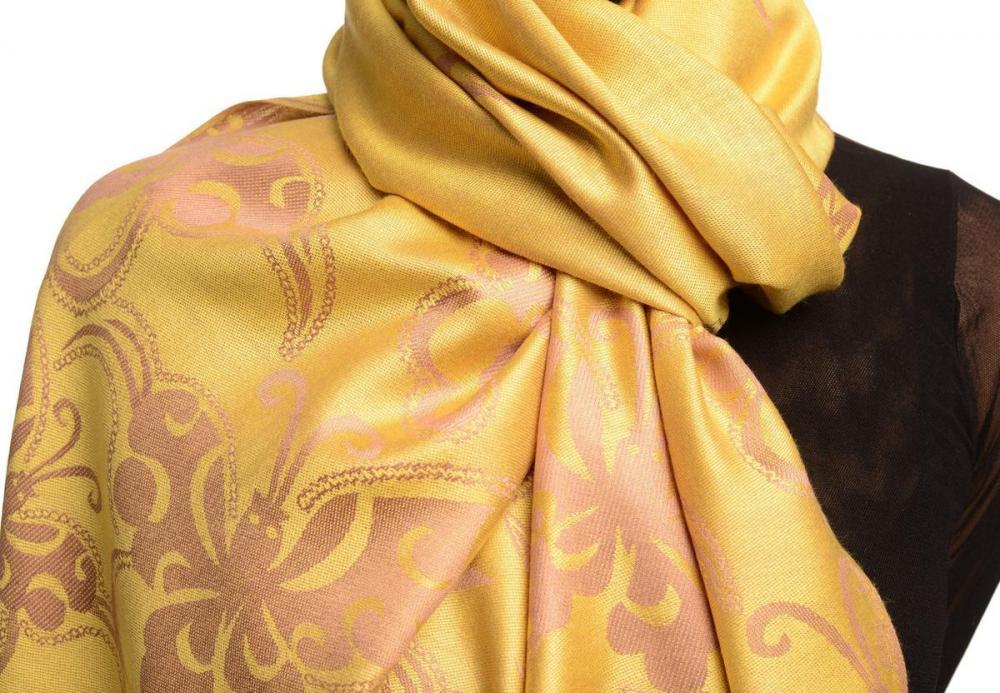 Liss Kiss Butterflies On Pear Green Pashmina Feel With Tassels - Scarf