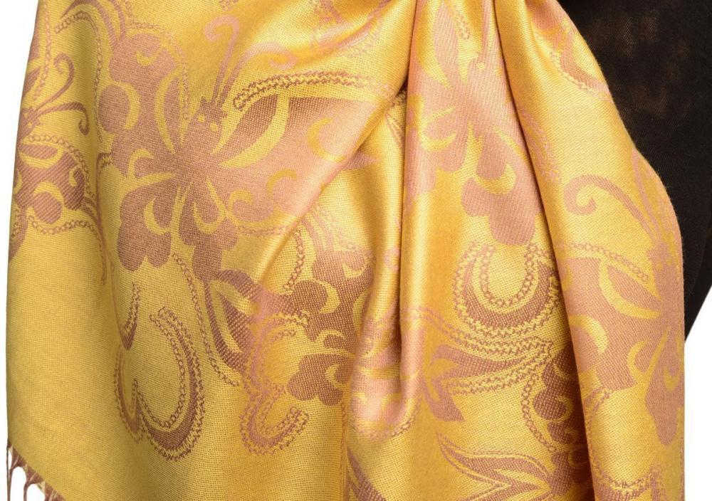 Liss Kiss Butterflies On Pear Green Pashmina Feel With Tassels - Scarf