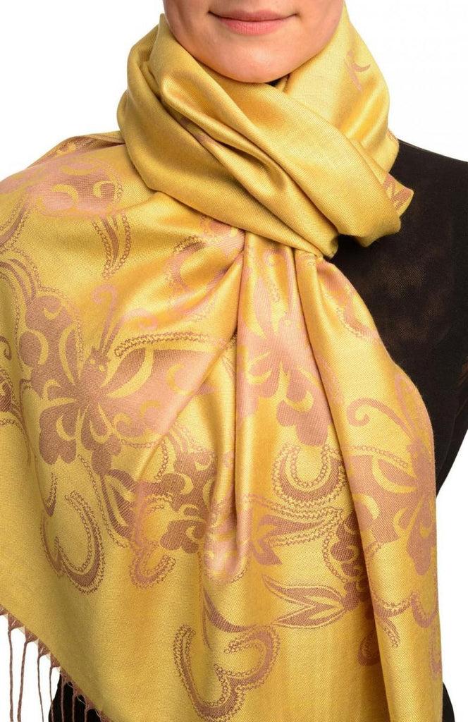 liss kiss Butterflies On Pear Green Pashmina Feel With Tassels - Scarf